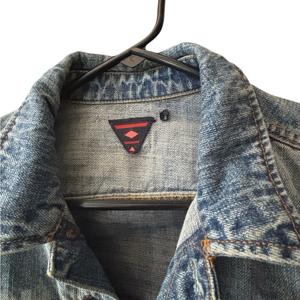 Madison Scotch Denim Jean jacket with leather sleeves Small Casual eclectic